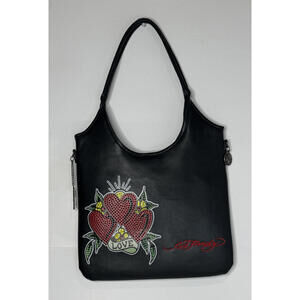 Ed Hardy Love Kills Hearts Large Tote Purse Hobo Bag Snap Close